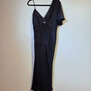 EUC LA MAISON TALULAH BLACK ONE SHOULDER V NECK FISH TAIL COCKTAIL DRESS SZ SM